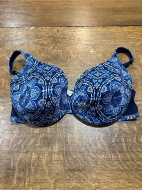 Cacique Blue Patterned Underwire Bra sz 42 D